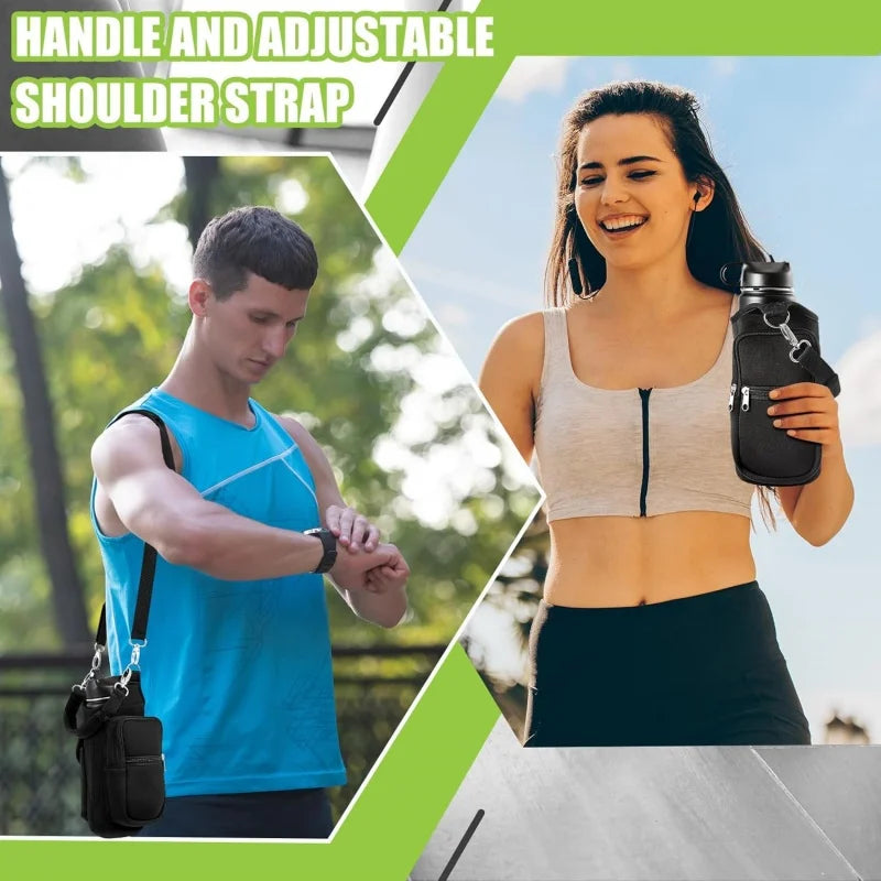 Magnetic Water Bottle Holder Gym Water Bottle Carrier Bag W/ Phone Pocket Handle Shoulder Strap 6 Built-in Magnets Water Bottle