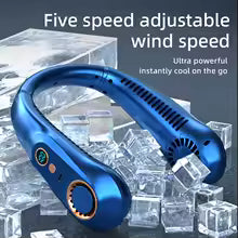 Bladeless Hanging Neck Fan, Digital Display USB Rechargeable Portable Mini Air Cooler