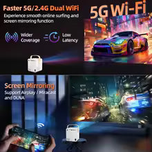 Mini Projector 720P HD Portable Projector, 4000 Lumens LED, Wifi Bluetooth 5.1, 30–120" Screen, HDMI USB AV Compatible, Home Theater Outdoor Movie Projector, Black