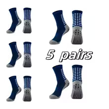 5 Pairs Non Slip Grip Socks - Ideal for Yoga, Pilates, Hospital Use - Men & Women'S Crew Sticky Gripper Socks (Size 10-13)