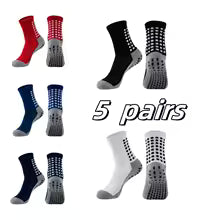 5 Pairs Non Slip Grip Socks - Ideal for Yoga, Pilates, Hospital Use - Men & Women'S Crew Sticky Gripper Socks (Size 10-13)